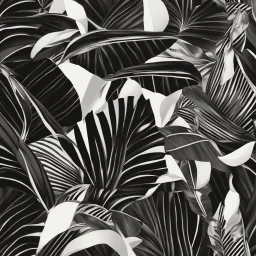 black and white, banana leafs wallpaper pattern , vector lines, same lineweight.