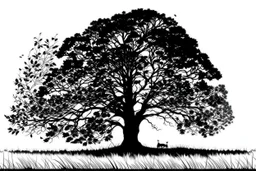 silhouette white background of beatuful scenic picture tree of life in meadow english countryside from a distance scenery painting