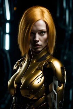Photo of a woman with golden hair and white skin masterpiece award-winning sci-fi portrait Nikon D6
