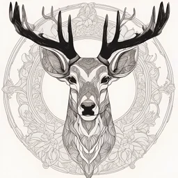 outline art, coloring pages, white Background, sketch style, only use outline, mandala stile, clean line art, white background, no shadow and clear and well, MANDALA MALE DEER