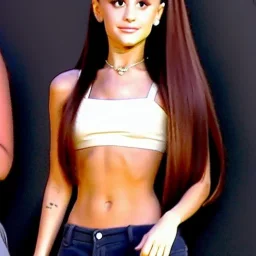 Ariana Grande, big bust, 6-pack abs, long hair