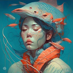 dream portrait of female fisherman by james jean