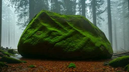 Large boulder in a clearing in the forest