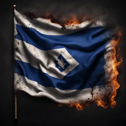 Hyper Realistic close-up view of burnt israel flag on dark rustic background