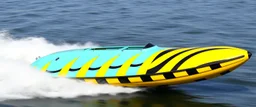 full speed aqua hornet patterned double banana boat with black and yellow wasp stripes