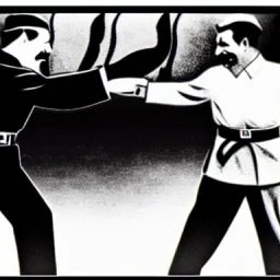 stalin fighting hitler using ultimate ninja techniques and hitler fighting back using karate and modern panzerkampfwagen