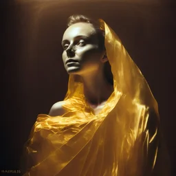 wearing a golden translucent cloth