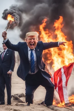 donald trump maniacally laughing while burning the american flag