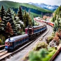 scale model train with panorama, diorama