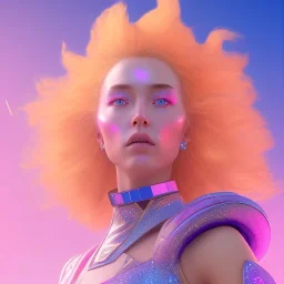 A portrait of a crystalised blue pink extraterrestrial, gold, diamonds, sunny background, atmospheric, realistic, unreal engine, 8k. Cinematic lighting, octane render.