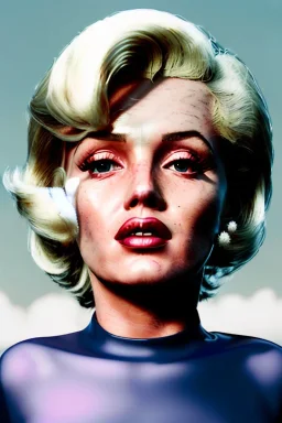 Ultra Realistic image, portrait, blonde woman, sweet Marylin Monroe face, perfect iris, glow eyes, makeup. Retro sci-fi style, helmet, tight latex coat, fog, rain, soft color, highly detailed, unreal engine 5, ray tracing, RTX, lumen lighting, ultra detail, volumetric lighting, 3d, finely drawn, high definition, high resolution.