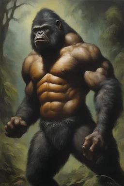 Tarzan the extremely ugly werewolf gorilla - oil painting by Boris Vallejo