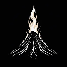 great high volcano on fire, symmetrical, minimalistic, on black background , black and white