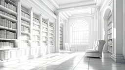 New white library interior with sunlight. Decor and desing concept. 3D Rendering