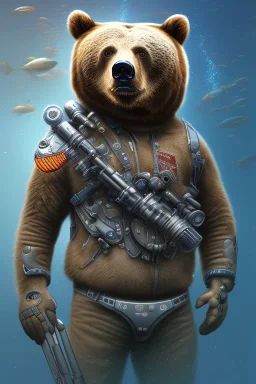 diver like a bear,with the gun,hi quality detail,hi quality textures,cinematic,realistic,aggressive,cosmic