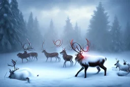 reindeer in snow storm