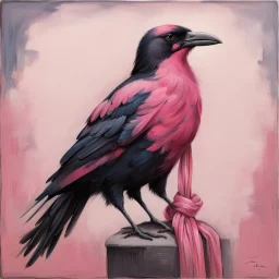 Pink Crow with scarf .19th painting