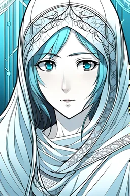 "Draw a manhwa character with artificial intelligence, having one eye covered with a veil and wearing traditional Arab clothes."