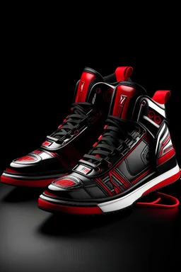 A futuristic black, red and chrome heavy sneaker based on hungarian traditional folk art