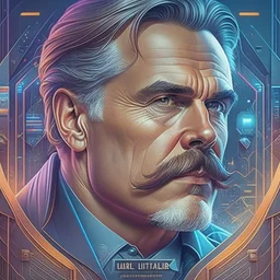 Best quality, masterpiece, ultra high definition,Futuristic, cyberpunk, Friedrich Nietzsche,Comic style