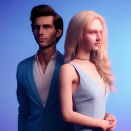 fantasy image of a dark haired handsome prince holding a beautiful blonde haired pale skinned woman with blue eyes