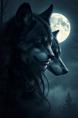 double exposure stunning woman-wolf hybrid portait, forest, moon, smoke, ultra-high detailed, deep dark colors, dark fantasy, intricate detail, cinematic, masterpiece, sharp focus, dark ethereal fantasy, hyperdetailed, atmospheric , dark surreal fantasy