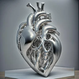stainless steel sculpture of human flesh-like heart formed by human bodies