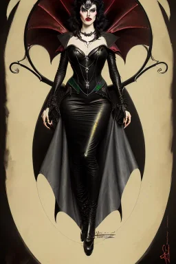 painting of morrigan hel as evil queen in black leather gown, feminie, angry, stern look on her face, emperious, highly detailed, digital painting, artstation, concept art, smooth, sharp focus, illustration, art by gaston bussiere and alphonse mucha