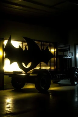 light sign with the shape of a truck like a batman films