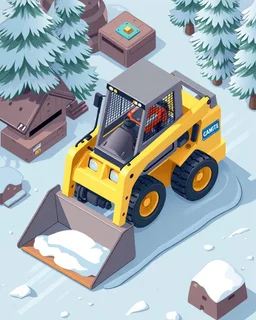 Isometric skidsteer, low perspective, cartoon proportions. Game illustration