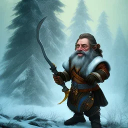 A beautiful dwarf with a sharp and beautiful ax in his hand, Full HD 4K, 8K