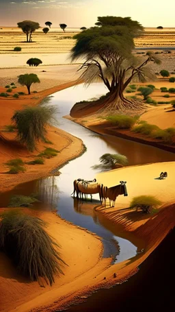 Africa, farming, river and desert