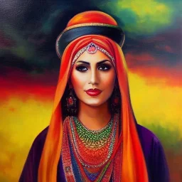 Full body portrait, painting, medium shot lady Bedouin art