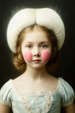 Young anastasia, large white beehive hair, rosy nose, autochrome