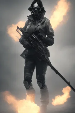 All Black female german soldier, ghost, wearing high tech mask, white smoke, dark, rage, sorrow, high definition, ultra 8 k, volumetric lighting, blue fire, fog