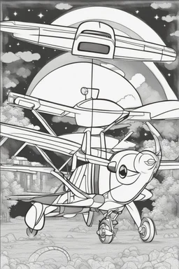 coloring page for kids, aeroplane, thick outline, low details, no shading, no color