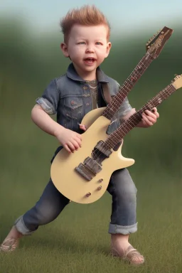 James hetfield toddler, full body, playing guitar, bokeh, hyper realistic