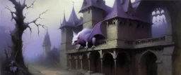 A light purple vampire bat chateau painted by Birge Harrison