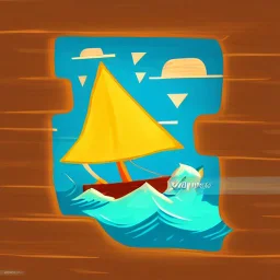 Small wooden ship, with bright sails, Legend Of Zelda: Wind Waker style, on a vast ocean, stylized, colorful, adventurous, full view.