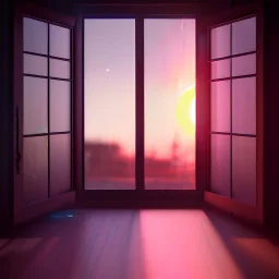 A sunset behind the windows, Night time with a moonlit sky, intricate detail, Photorealistic, polychromatic, geometric, filmic, complex, Photography, Nikon, HDR, 64 megapixels, 4k resolution