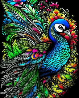 colorful peacock, black backwound, adult book cover