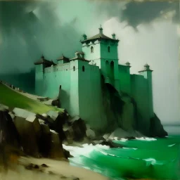 A mint colored fortress in a thunderstorm painted by John Singer Sargent