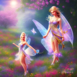 bright fairy in a flowery landscape