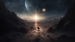 Crow in a space, at the end of the time, very realistic