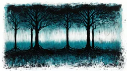 An expressionism, by Mark Rothko, and Jackson Pollock, of a A monochrome forest of ebony trees, chakra, pixiv contest winner