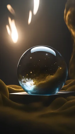 AI 3D glass marble ball, floating in space, art realisticv2, surrealism, 64k resolution, octane render, volumetric lighting