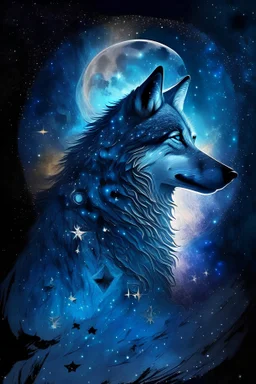 luna, blue wolf, stars, galaxy, peace