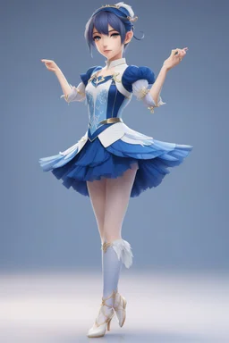 ballerina outfit, blue tones in the style of genshin impact