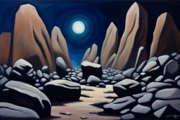 Rocks, night, 2000's sci-fi movies influence, juliette wytsman impressionism painting