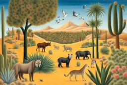 A desert oasis with animals by artist "Henri Rousseau",by artist "Kerfluffle"